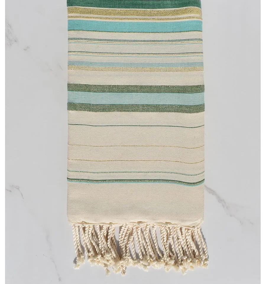 Fouta fadhila vert et blanc crème avec lurex 