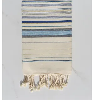 Fouta fadhila bleu et blanc crème avec lurex 