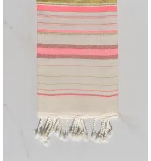 Fouta fadhila rose et blanc crème avec lurex 