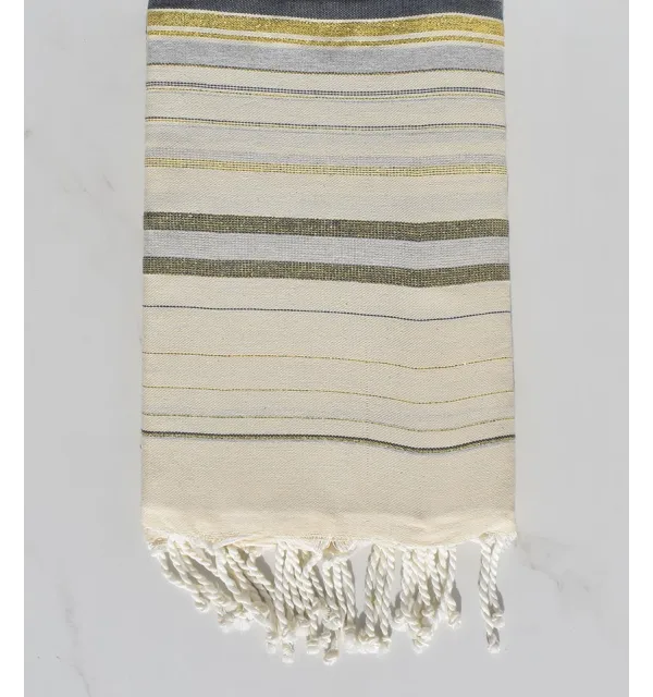 Fouta fadhila gris et blanc crème avec lurex 