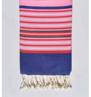 Fouta 5 couleurs rose clair, bleu jean, rouge, gris clair et ardoise 