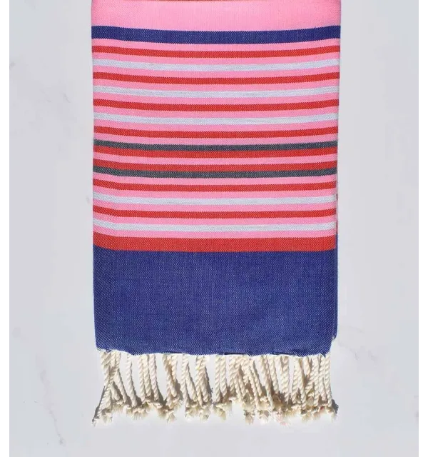 Fouta 5 couleurs rose clair, bleu jean, rouge, gris clair et ardoise 