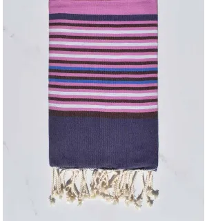 Fouta 5 couleurs indigo foncé, colombin, rose violacé, gris clair et bleu 