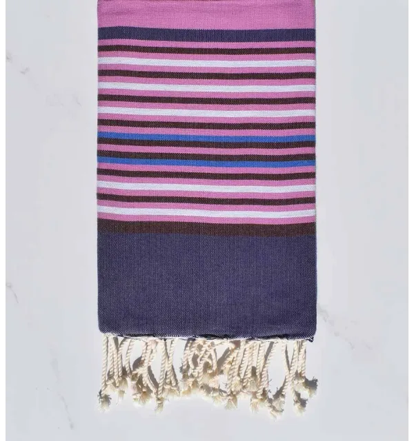 Fouta 5 couleurs indigo foncé, colombin, rose violacé, gris clair et bleu 