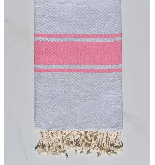 Fouta Plate gris clair rayée rose bonbon 