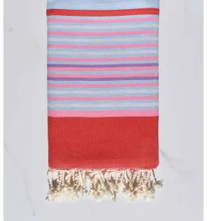 Fouta 5 couleurs rouge, rose clair, bleu pale, gris clair et violet 