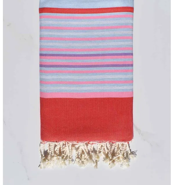 Fouta 5 couleurs rouge, rose clair, bleu pale, gris clair et violet 