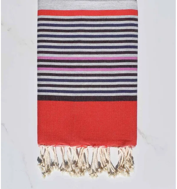 Fouta 5 couleurs gris, colombin, indigo, rose et rouge 