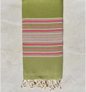 Jeté arabesque vert olive rayée rose
