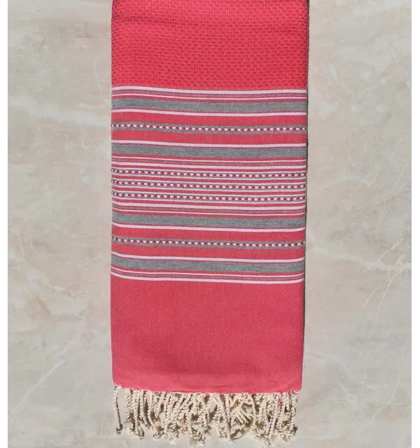 Jeté arabesque rose fraise et gris 