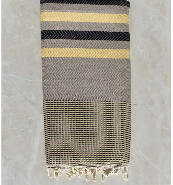 Jeté chevron taupe, jaune et gris noir 