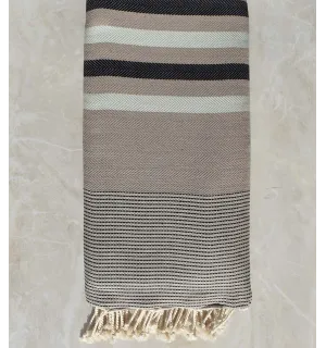 Jeté chevron taupe, anthracite et vert très clair