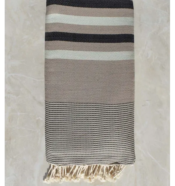 Jeté chevron taupe, anthracite et vert très clair 