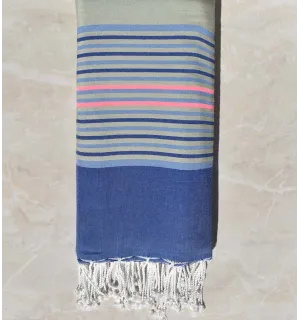 Jeté vert clair, bleu et rose fluo 