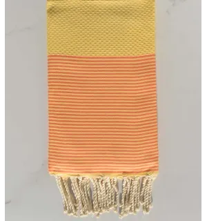 FOUTA NID D'ABEILLE jaune soleil rayée orangé 