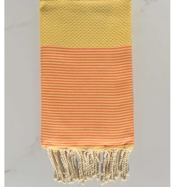 FOUTA NID D'ABEILLE jaune soleil rayée orangé 