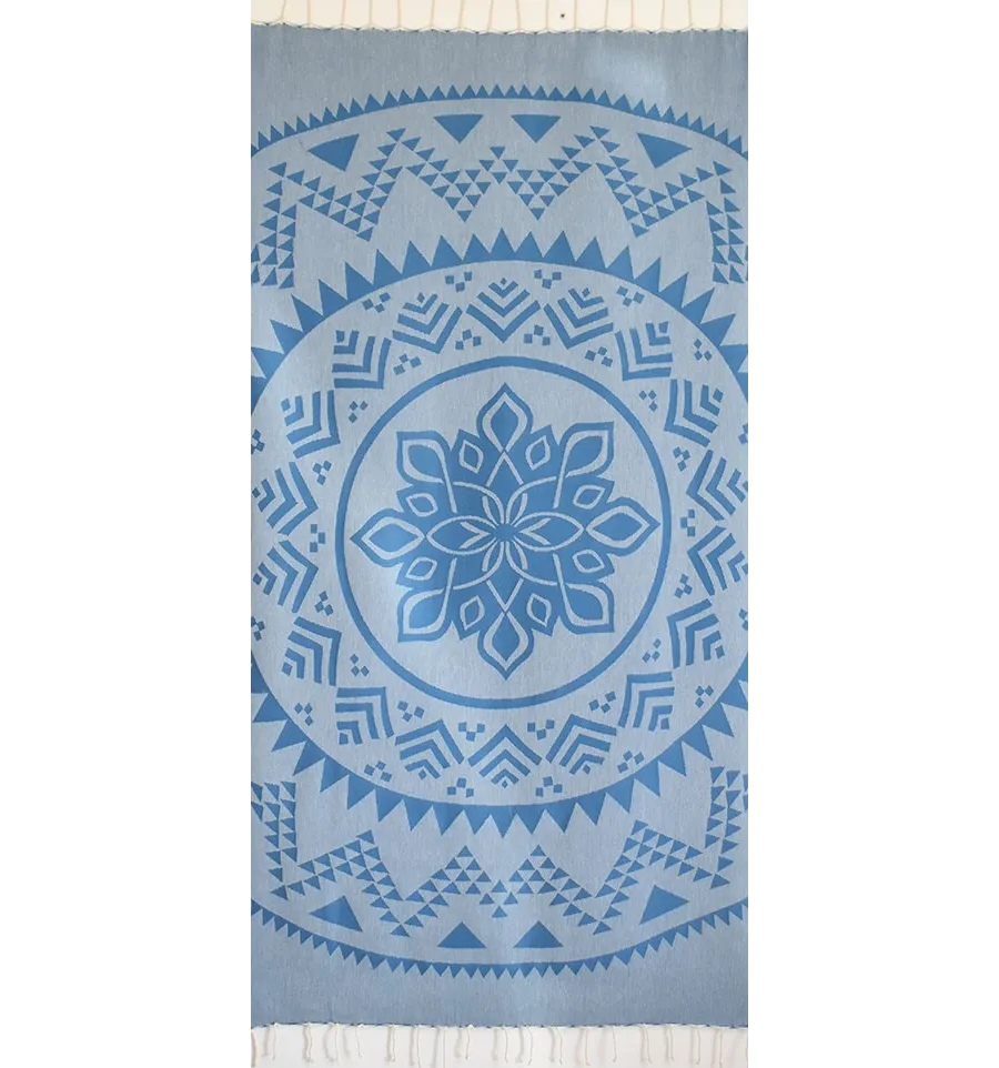 Fouta bohémian bleu canard 