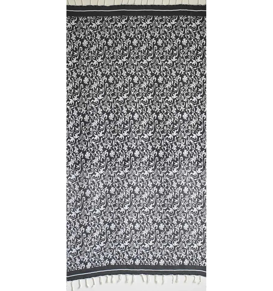 Fouta fleur gris noir et blanc 