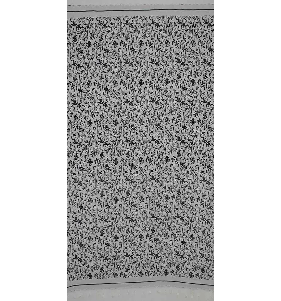 Fouta fleur gris noir et blanc 