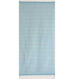 Fouta zigzag bleu azur et blanc crème 2