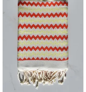 Fouta zigzag Blanc, rouge vif et jaune clair