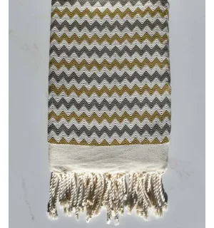 Fouta zigzag crème, jaune motard et gris 