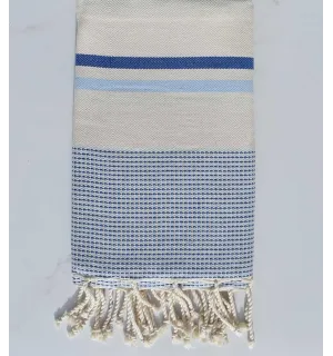 Fouta chevron écru clair et bleu 