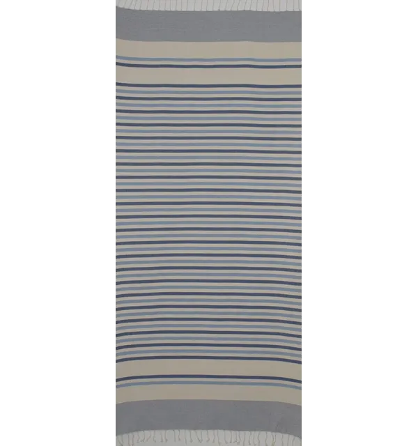 Fouta Chevron blanc crème, bleu ciel et bleu foncé 