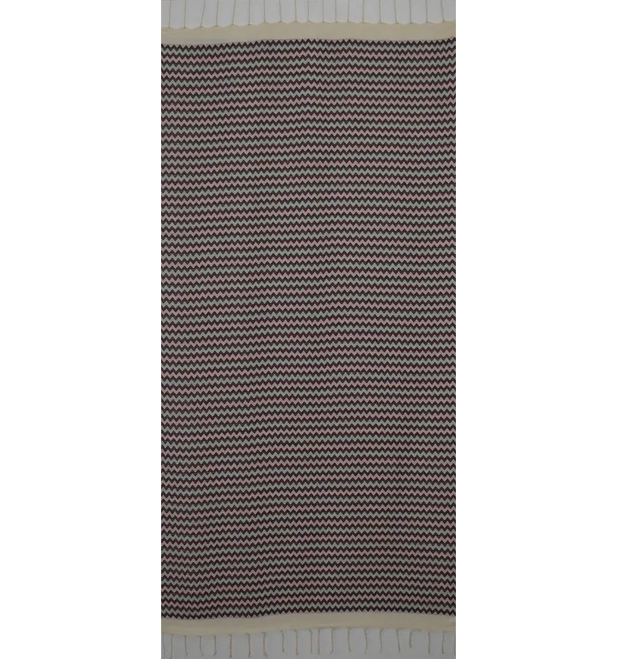 Fouta zigzag crème, gris et pourpre 