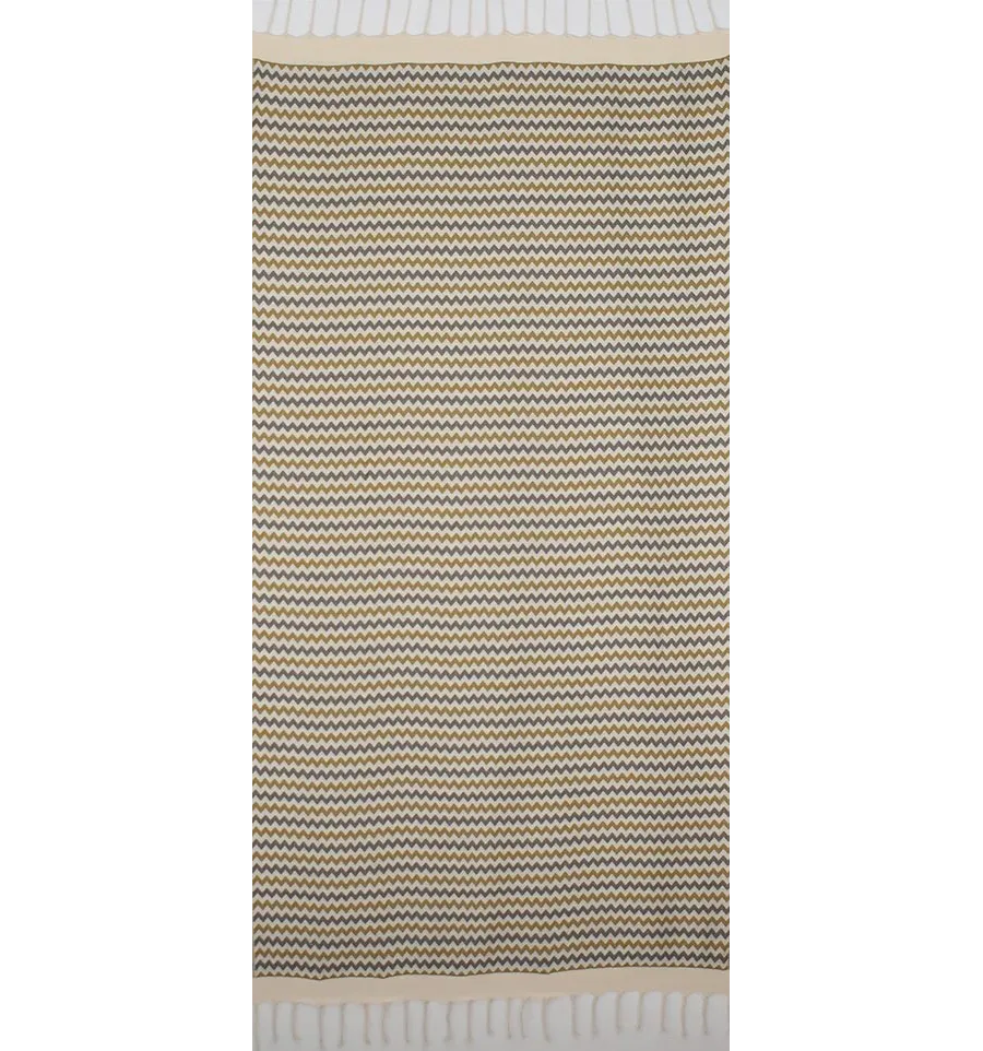 Fouta zigzag crème, jaune motard et gris 
