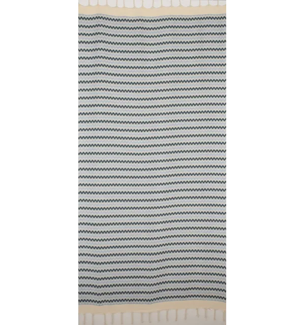 Fouta zigzag blanc, bleu cobalt et bleu maya 