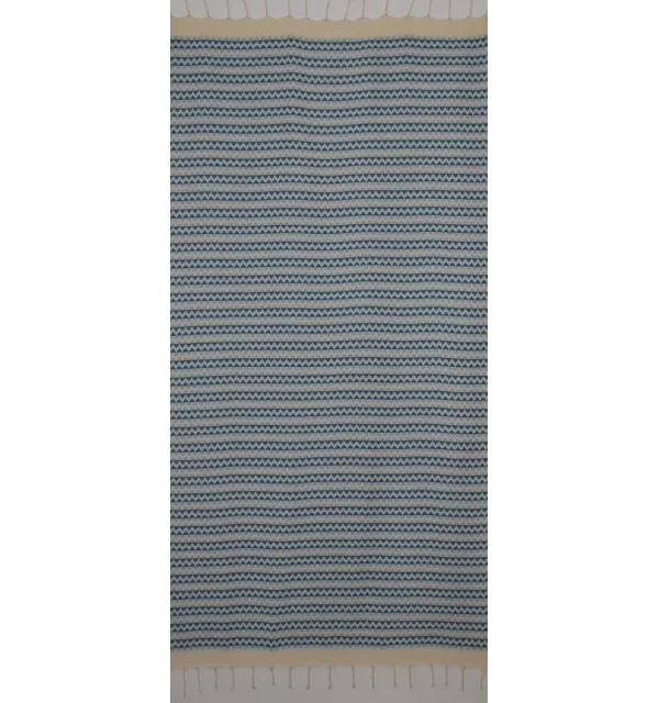 Fouta zigzag écru, bleu azur bleu maya 