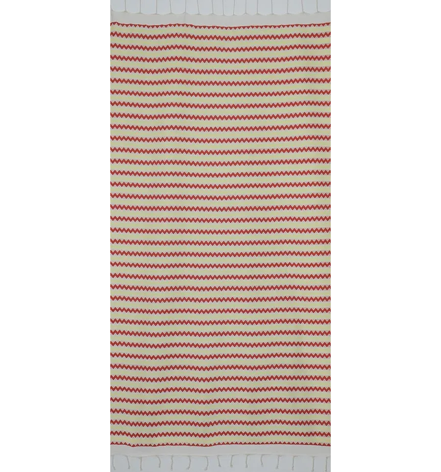 Fouta zigzag Blanc, rouge vif et jaune clair