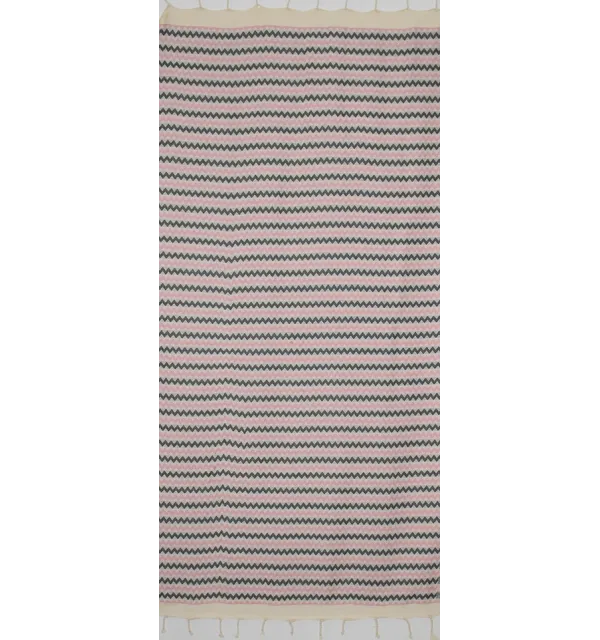 Fouta zigzag crème, Rose bébé clair et gris foncé 