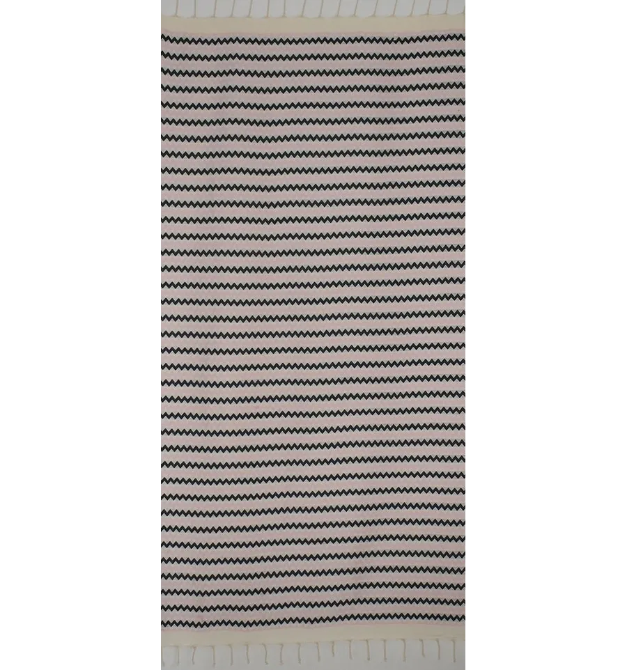 Fouta zigzag Blanc, Rose très clair et noir 