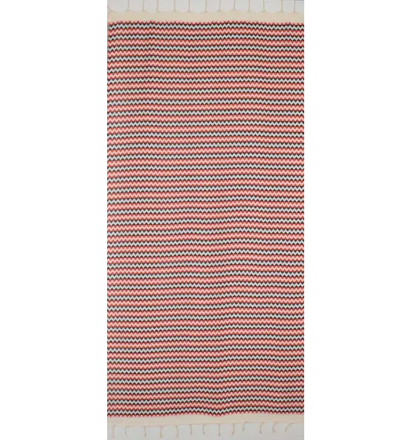 Fouta zigzag Blanc, rouge vif et noir 