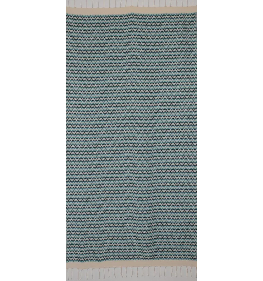 Fouta zigzag crème,bleu cobalt et Turquoise 