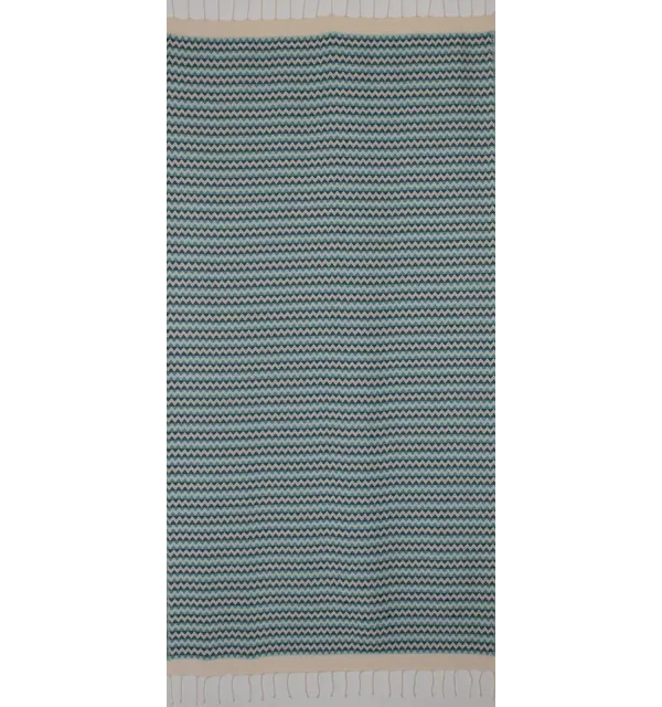 Fouta zigzag crème,bleu cobalt et Turquoise 