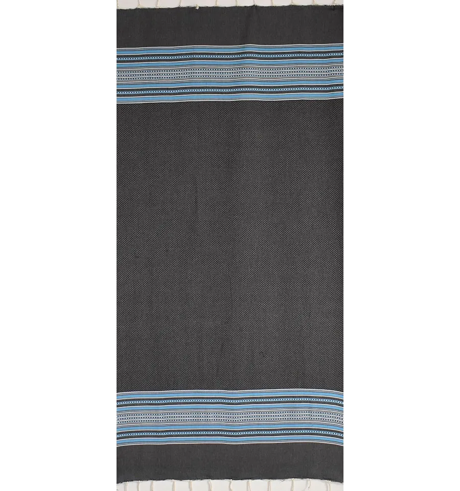 Fouta arabesque bleu foncé avec rayures bleu 