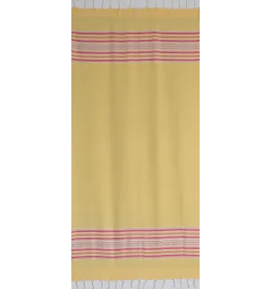 Fouta arabesque jaune avec rayures rose 2