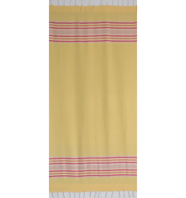 Fouta arabesque jaune avec rayures rose 