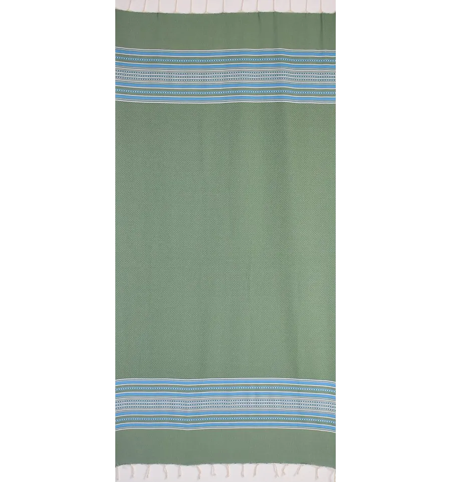 Fouta arabesque vert avec rayures bleu 