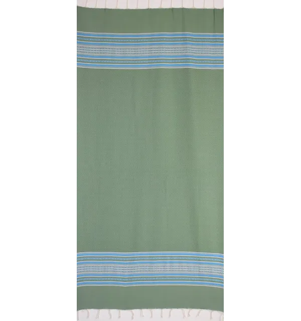 Fouta arabesque vert avec rayures bleu 