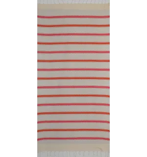 Fouta arabesque blanc crème, orange corail et rose 2