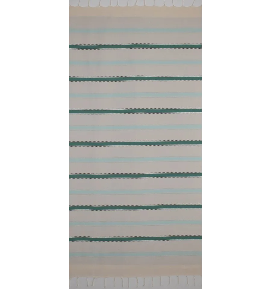 Fouta arabesque blanc crème, vert et turquoise 
