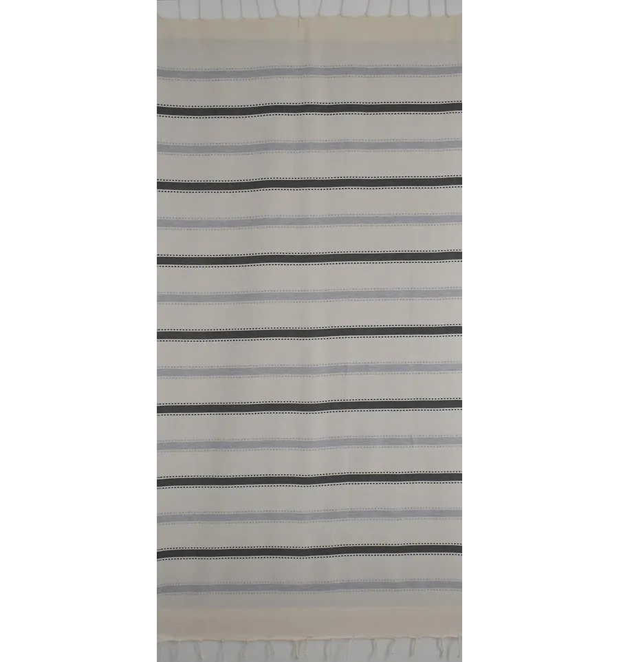 Fouta arabesque blanc crème gris foncé et gris bleu 