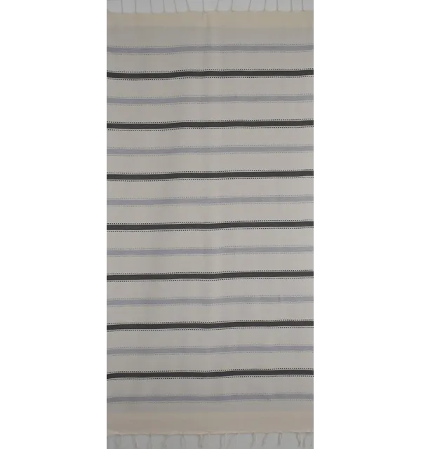 Fouta arabesque blanc crème gris foncé et gris bleu 