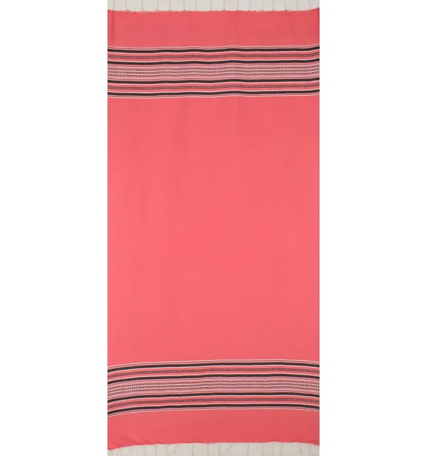 Fouta arabesque rose fraise avec rayures anthracite 