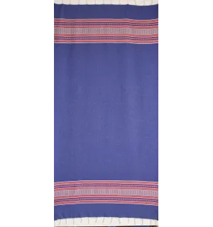 Fouta arabesque bleu jean et rouge 2