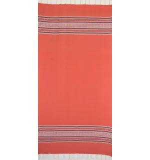 Fouta arabesque rouge avec rayures violet d'évèque 2